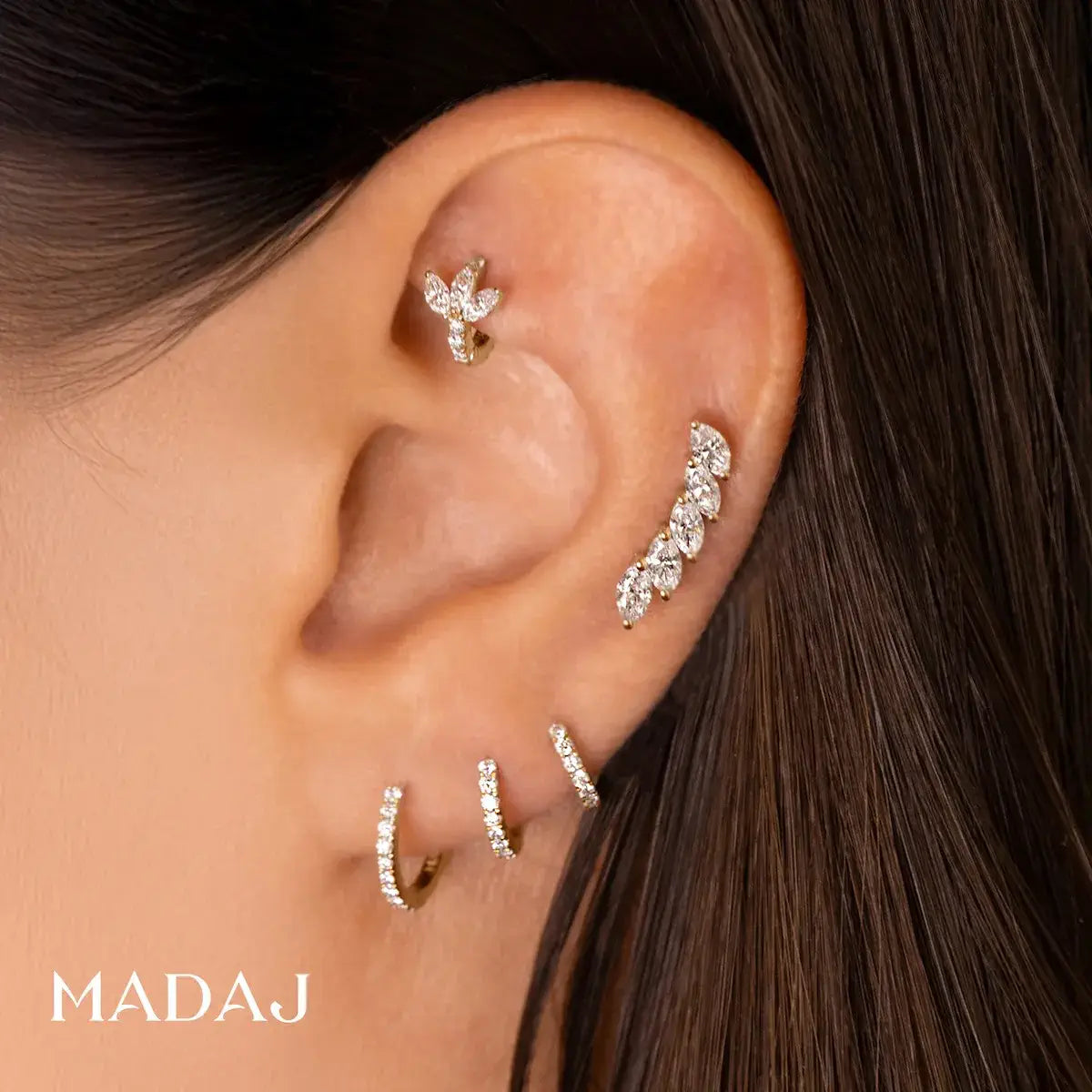 Round & Marquise Diamonds Ear Piercings Look