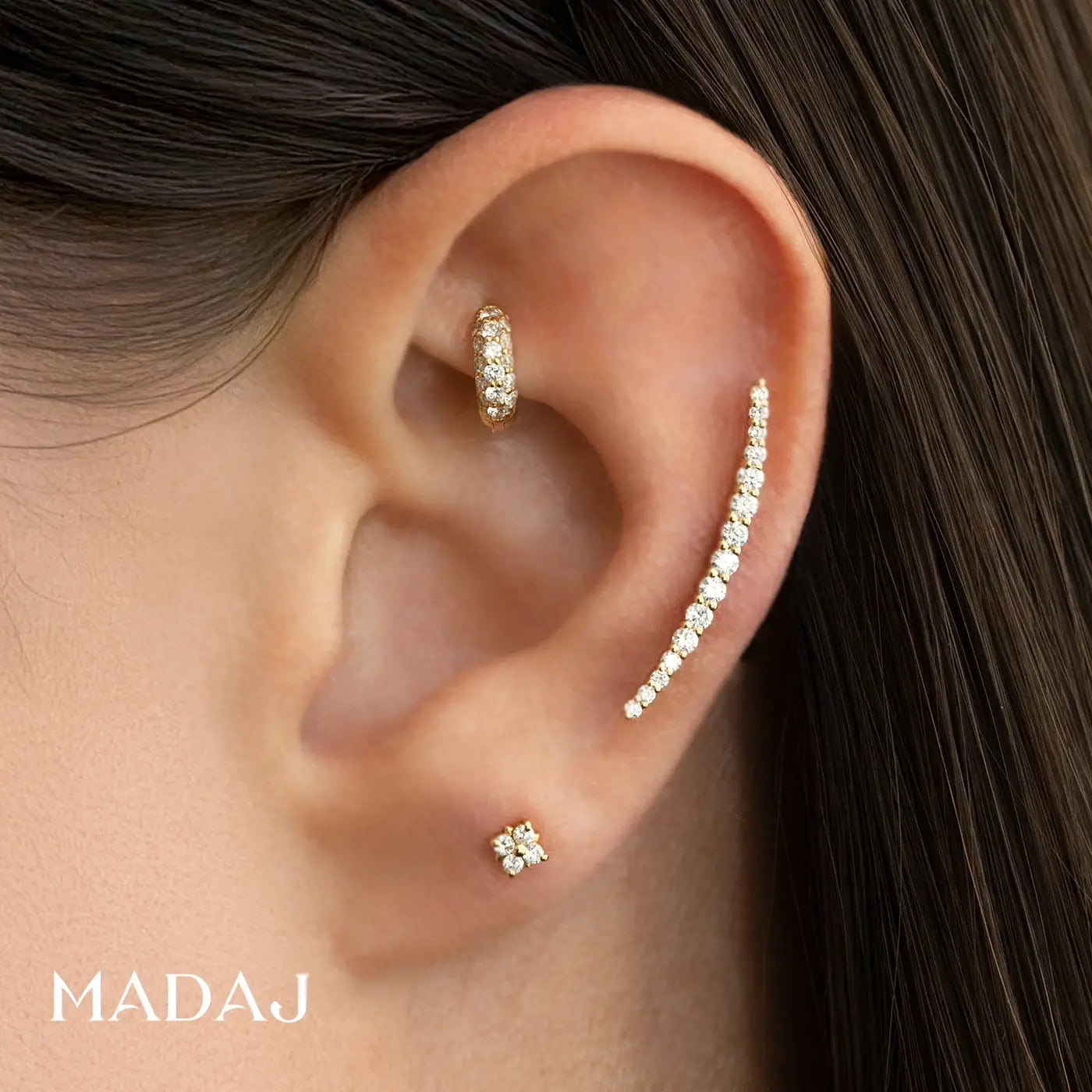 Gold & Diamond Ear Piercings Look