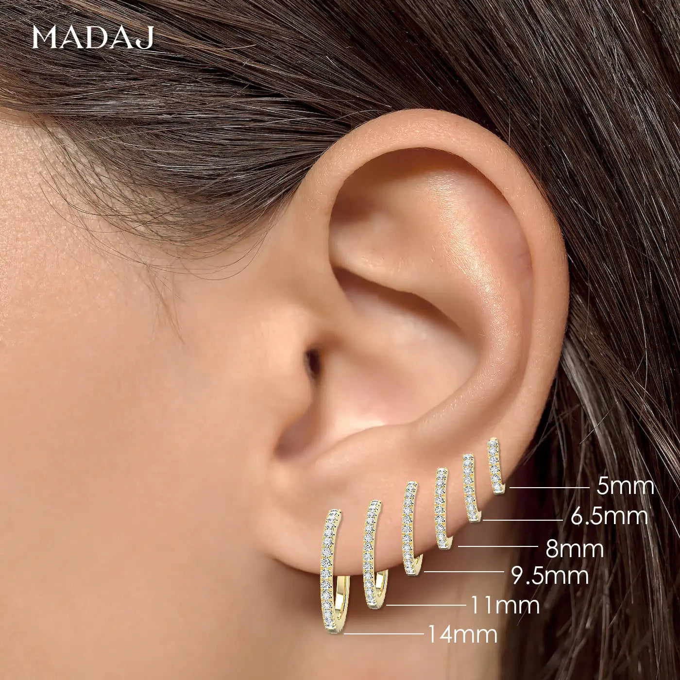 References des tailles de piercings creoles de 5 mm à 14 mm