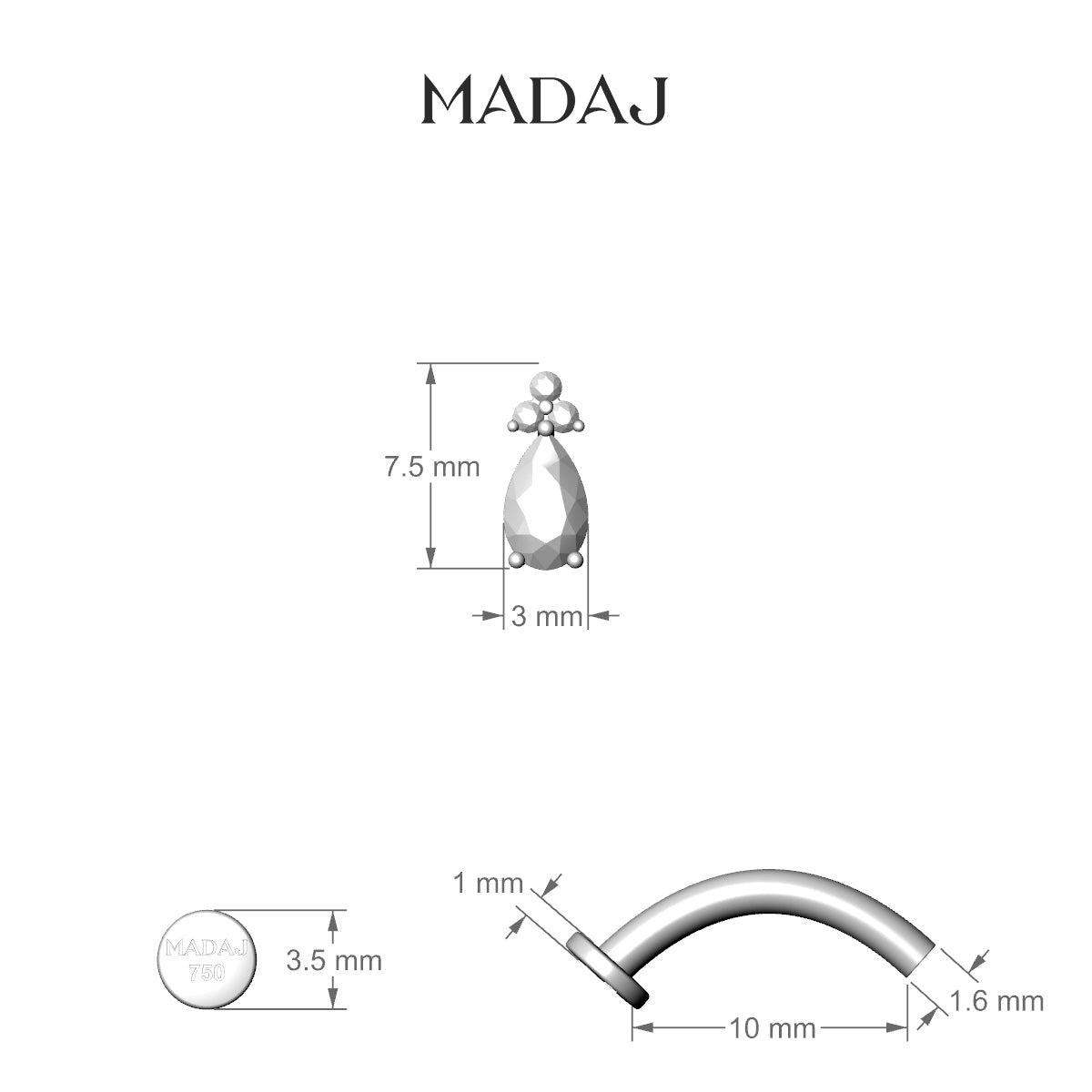 Abeona | 18k Yellow Gold 7.5 mm 10 mm Diamond Floating Navel Piercing