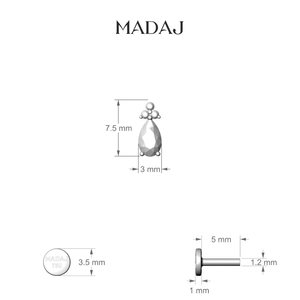 Abeona | 18k Rose Gold 7.5 mm 5 mm Diamond Piercing