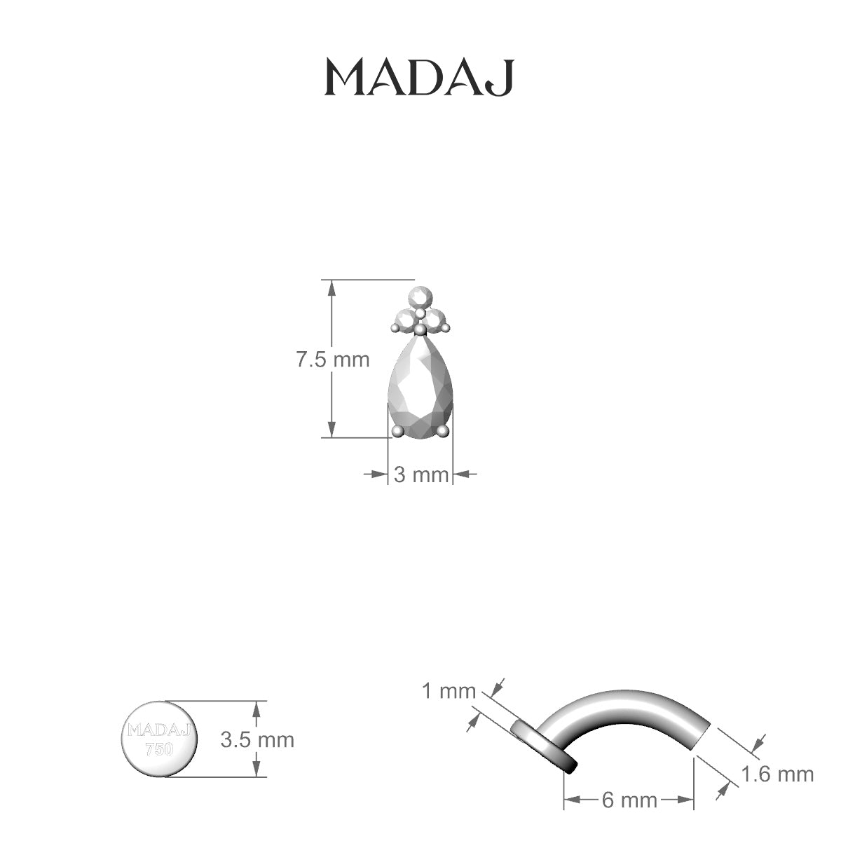 Abeona | 18k Rose Gold 7.5 mm 6 mm Diamond Floating Navel Piercing