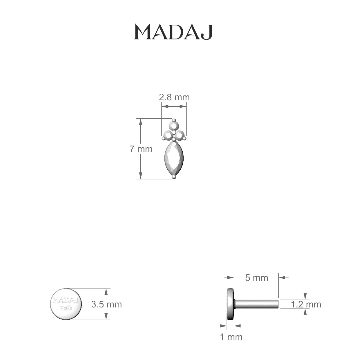 Adeona | 18k Rose Gold 7 mm 5 mm Diamond Piercing