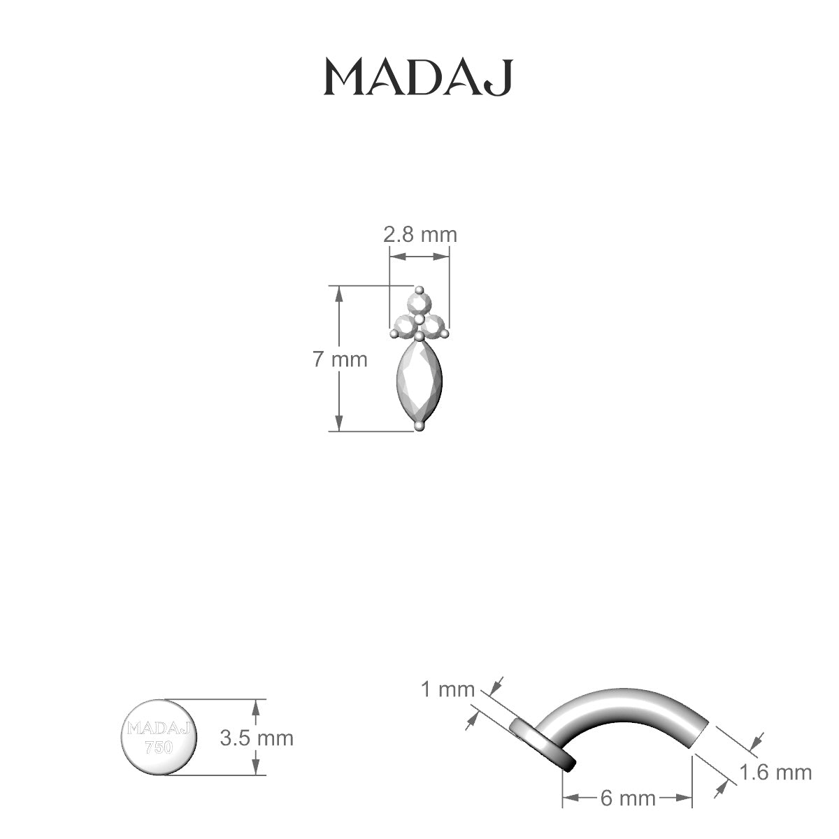 Adeona | 18k Rose Gold 7 mm 6 mm Diamond Floating Navel Piercing