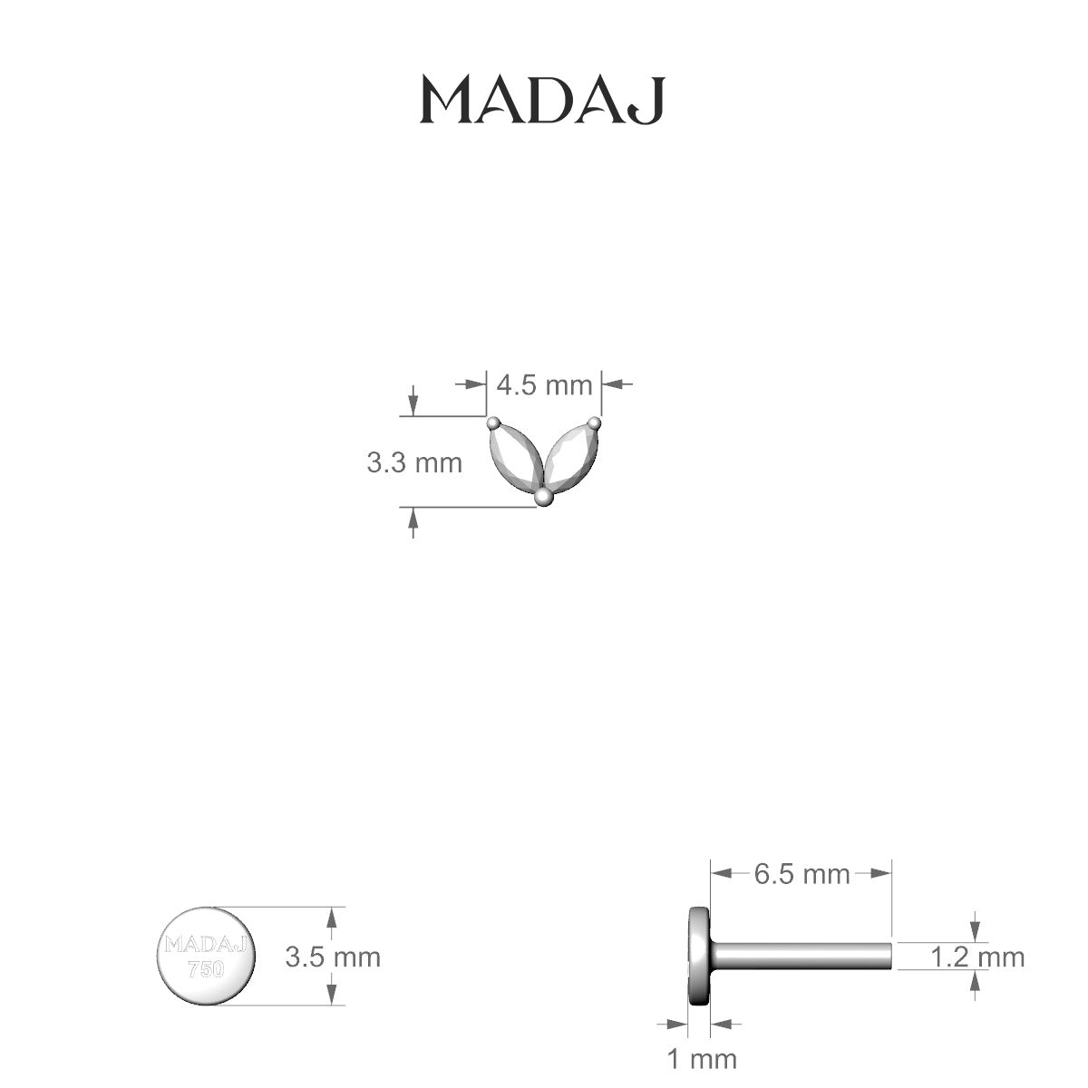 Adona | 18k White Gold 4.5 mm 6.5 mm Diamond Nose Piercing