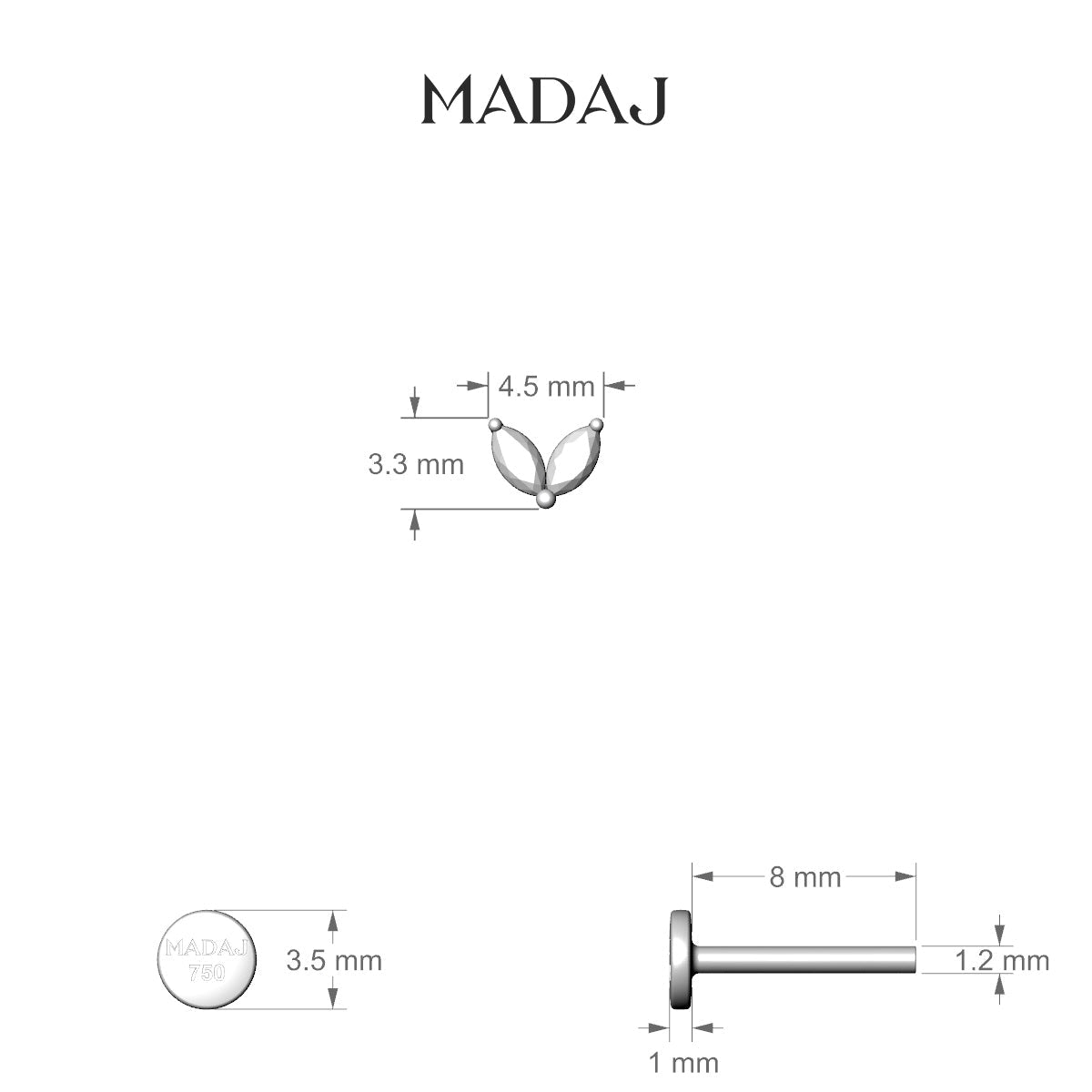 Adona | 18k Yellow Gold 4.5 mm 8 mm Diamond Nose Piercing