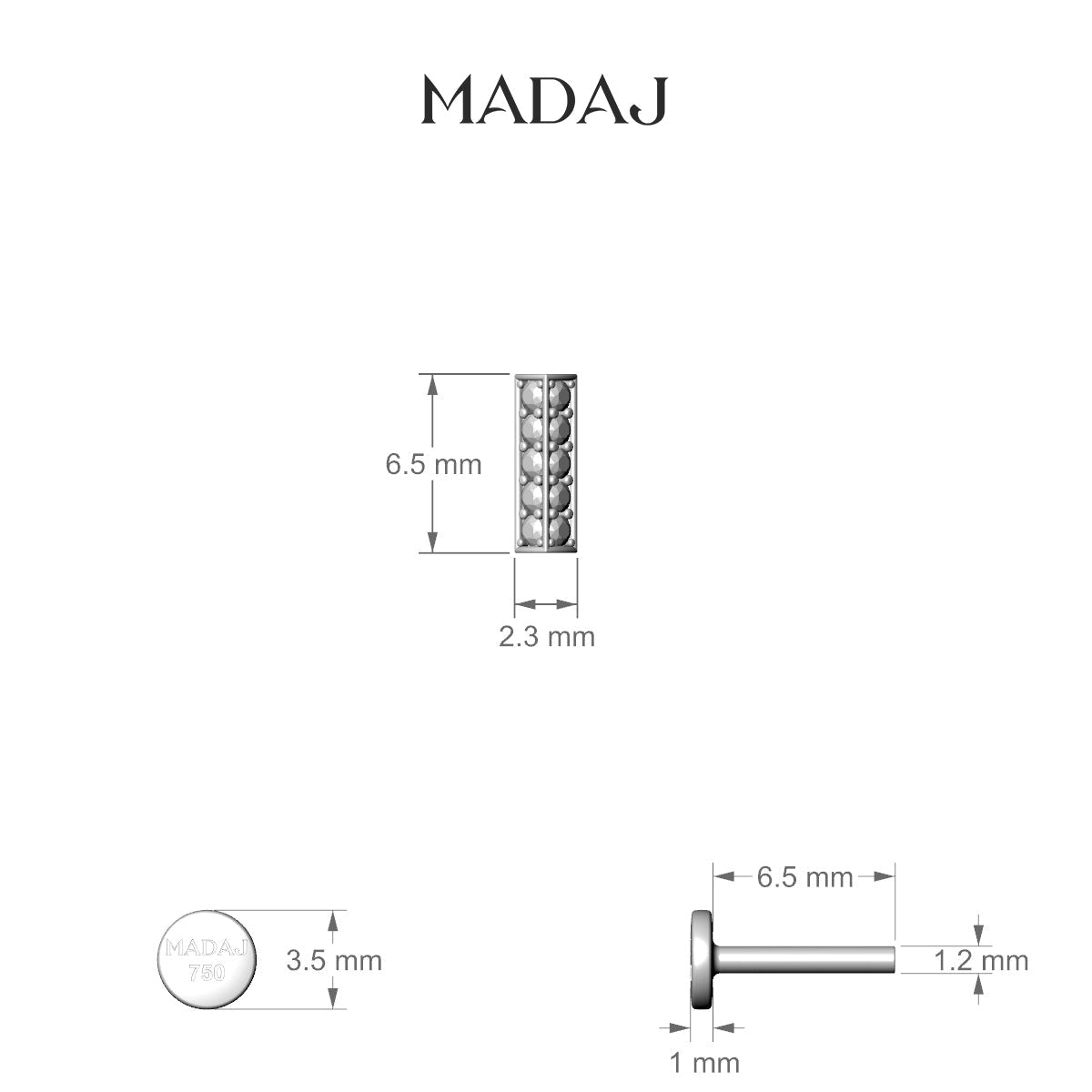 Ala | 18k White Gold 6.5 mm 6.5 mm Bar Diamond Nose Piercing