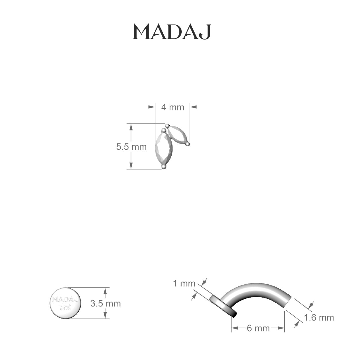 Alceste | 18k White Gold 5.5 mm 6 mm Diamond Floating Navel Piercing