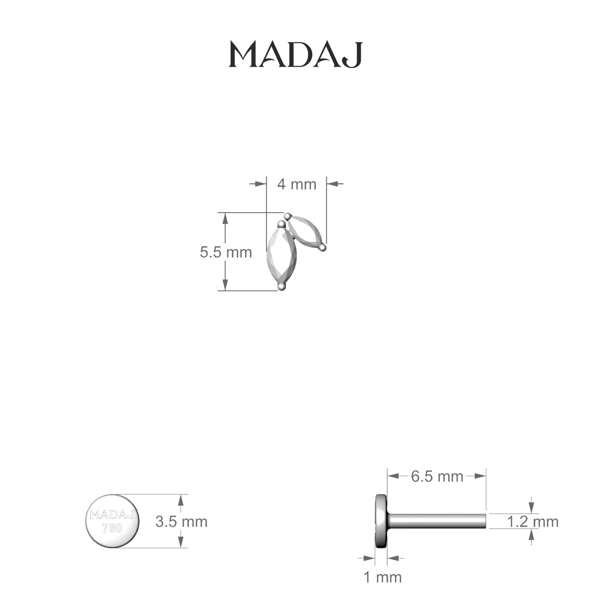 Alceste | 18k White Gold 5.5 mm 6.5 mm Diamond Piercing