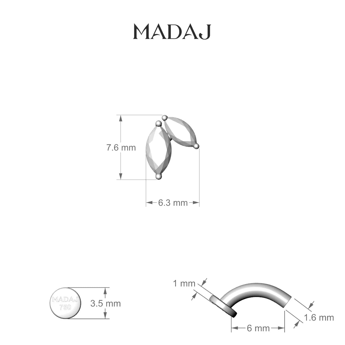 Alceste | 18k Rose Gold 7.6 mm 6 mm Diamond Floating Navel Piercing