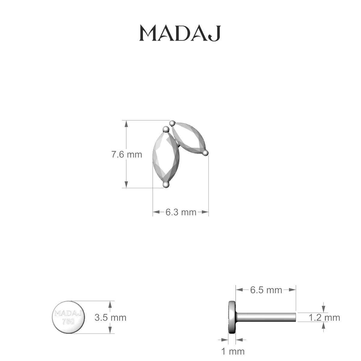 Alceste | 18k White Gold 7.6 mm 6.5 mm Diamond Nose Piercing