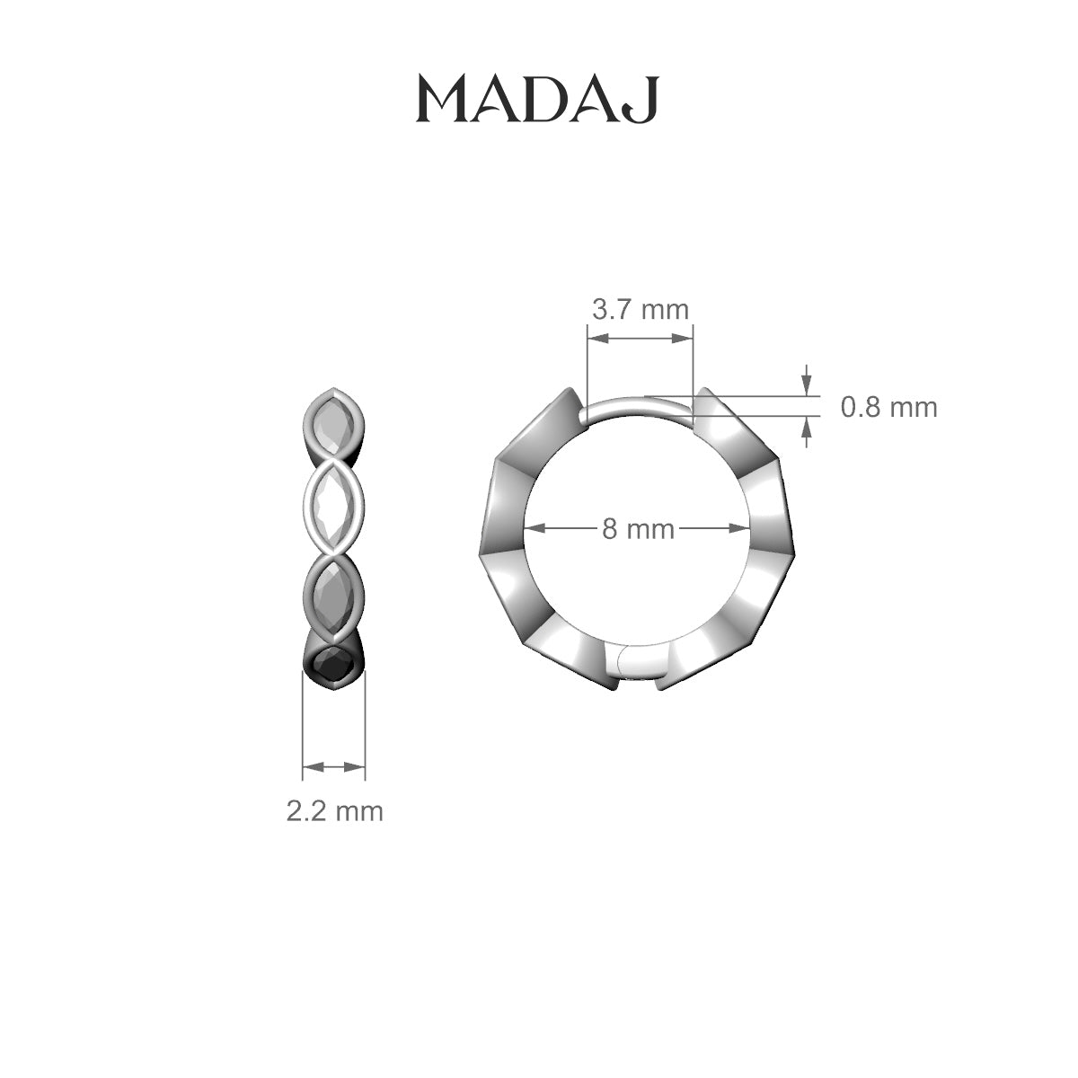 Alexandra | 18k White Gold 8 mm Diamond Nose Ring Piercing