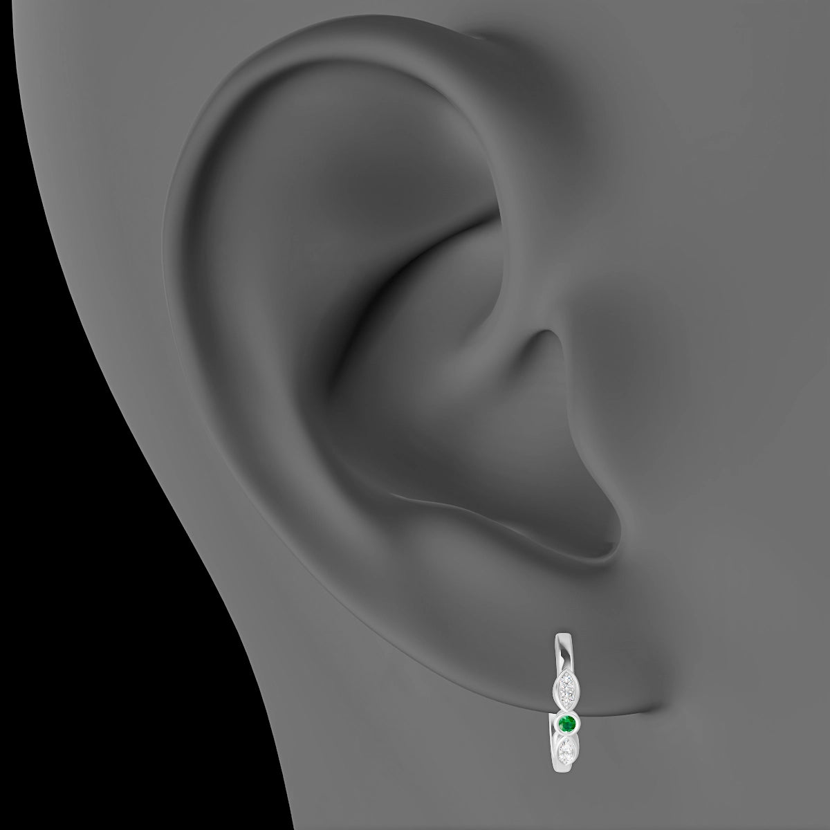 Anahita | 18k White Gold 9.5 mm Emerald & Diamond Hoop Piercing