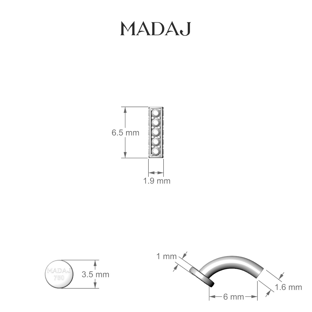 Aria | 18k White Gold 6.5 mm 6 mm Bar Diamond Floating Navel Piercing