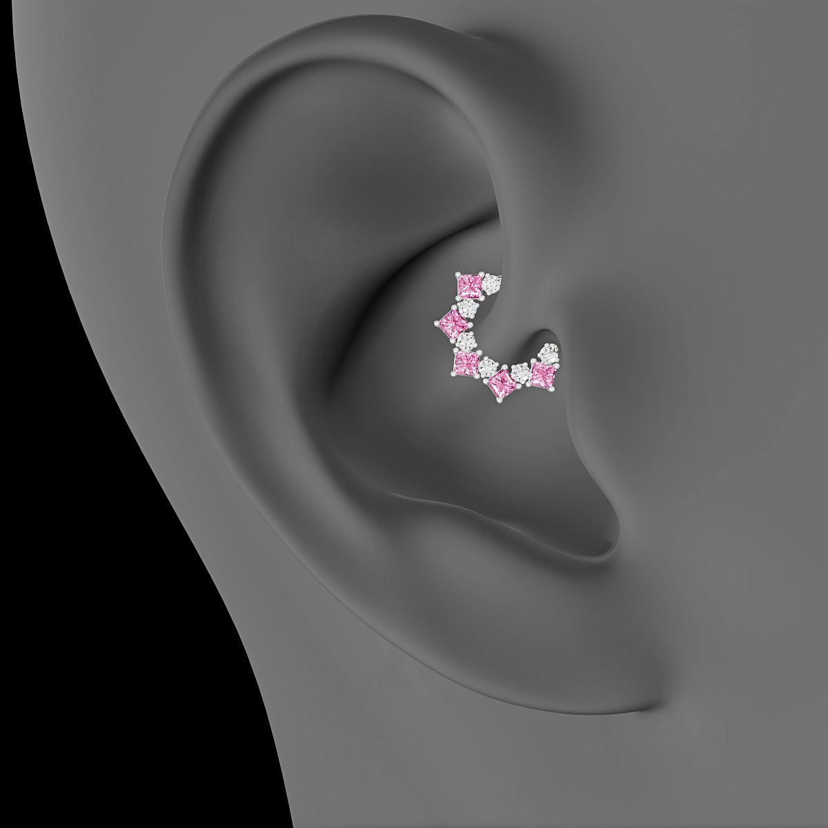 Ariana | 18k White Gold 6.5 mm Pink Sapphire & Diamond Daith Piercing