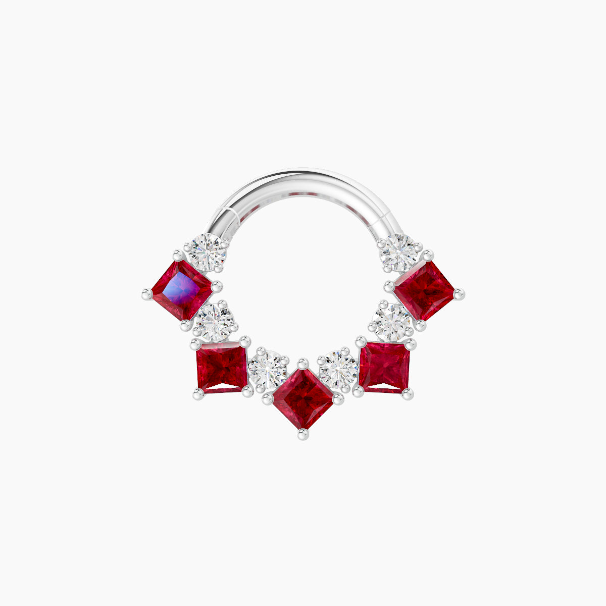 Ariana | 18k White Gold 6.5 mm Ruby & Diamond Daith Piercing