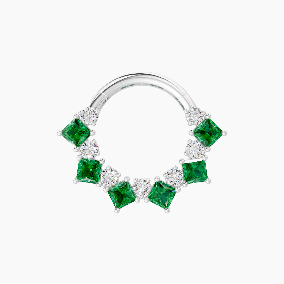Ariana | 18k White Gold 8 mm Emerald & Diamond Daith Piercing