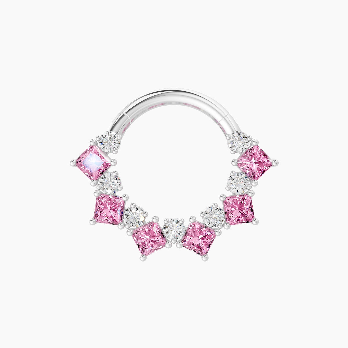 Ariana | 18k White Gold 8 mm Pink Sapphire & Diamond Daith Piercing