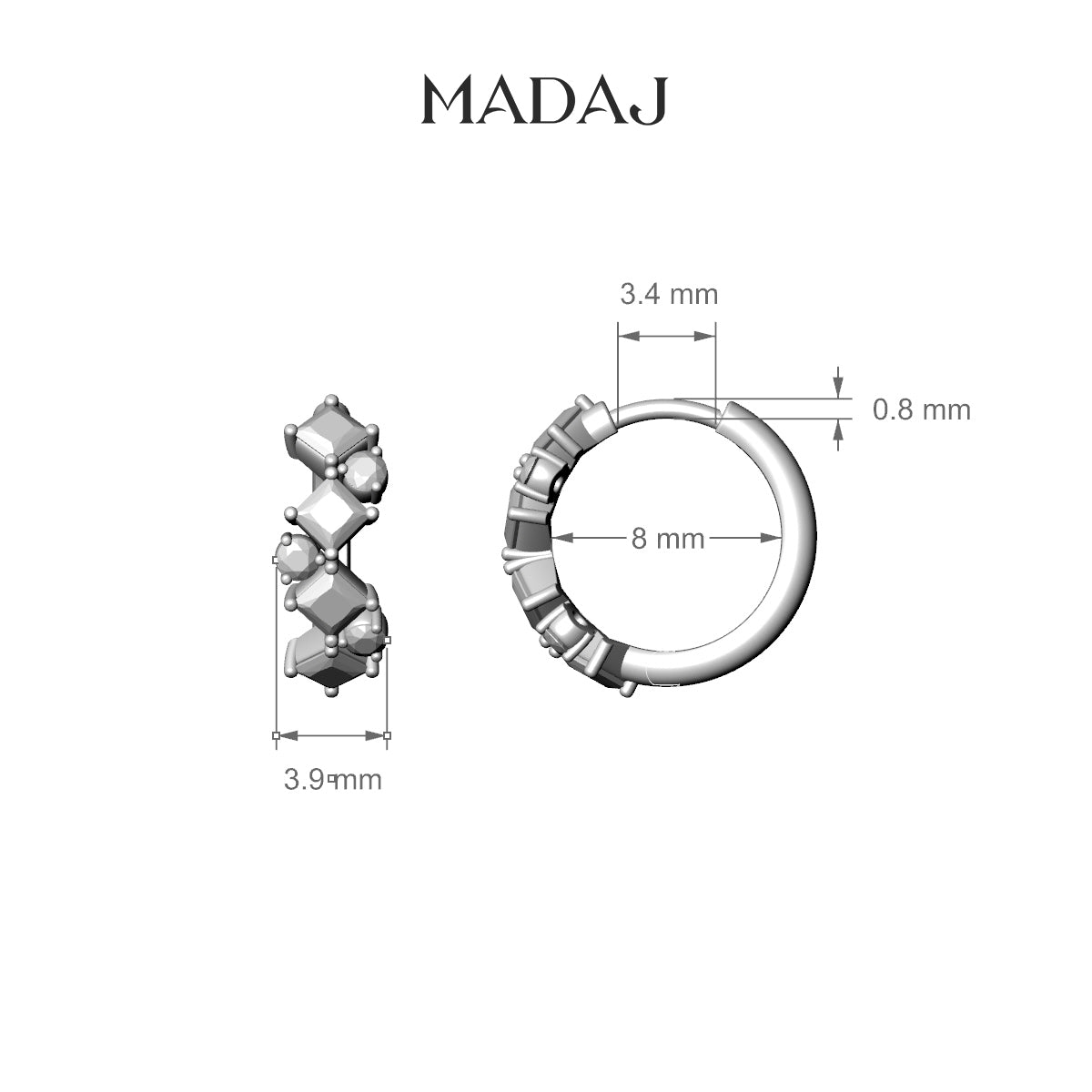 Ariana | 18k White Gold 8 mm Diamond Hoop Piercing
