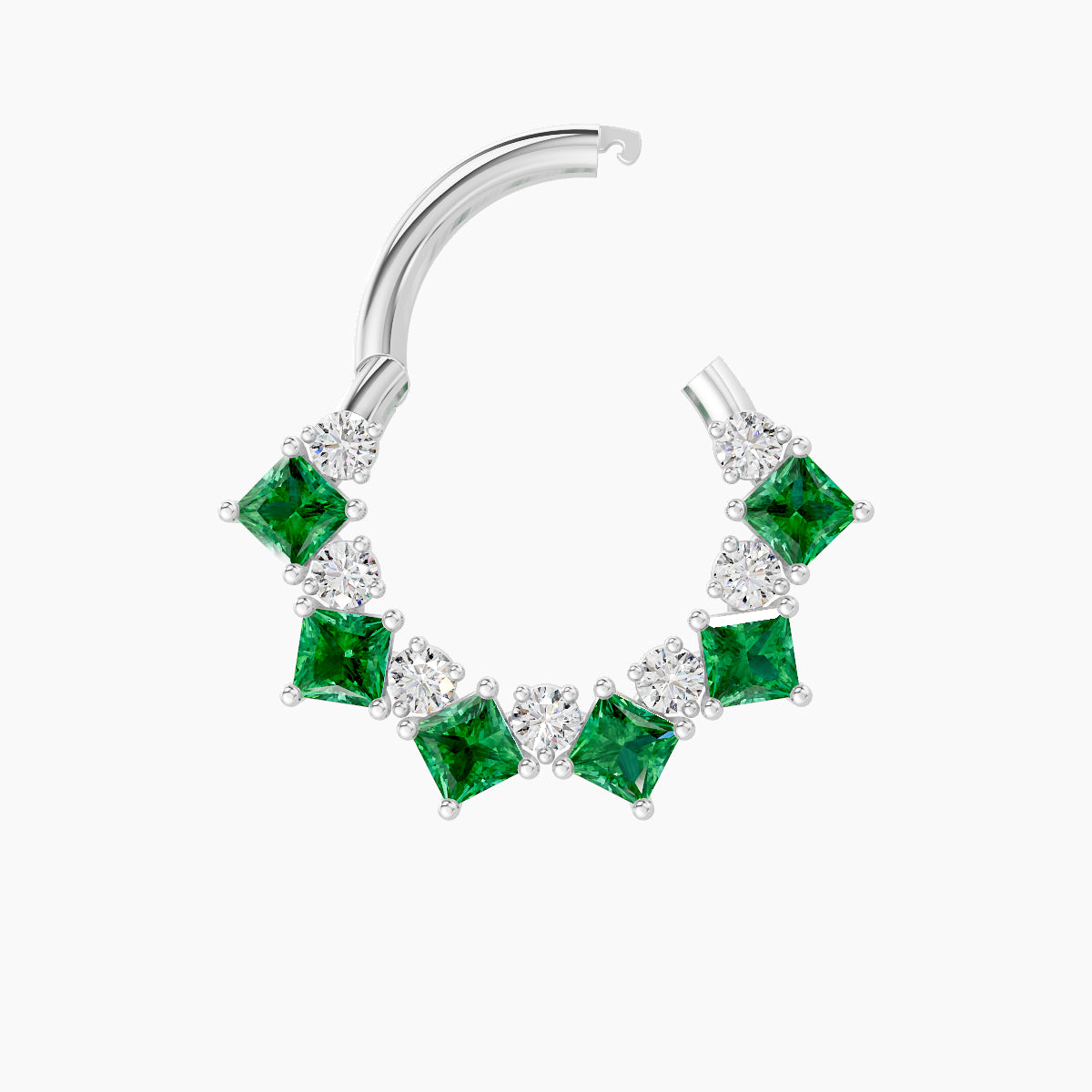 Ariana | 18k White Gold 8 mm Emerald & Diamond Septum Piercing
