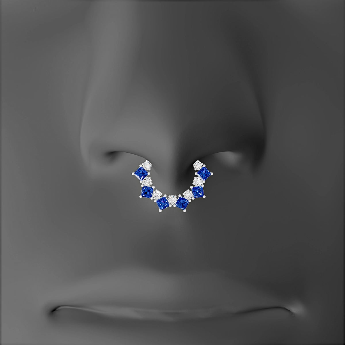 Ariana | 18k White Gold 8 mm Sapphire & Diamond Septum Piercing