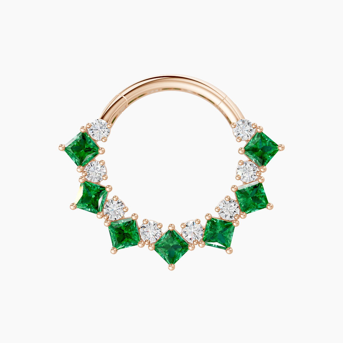 Ariana | 18k Rose Gold 9.5 mm Emerald & Diamond Daith Piercing