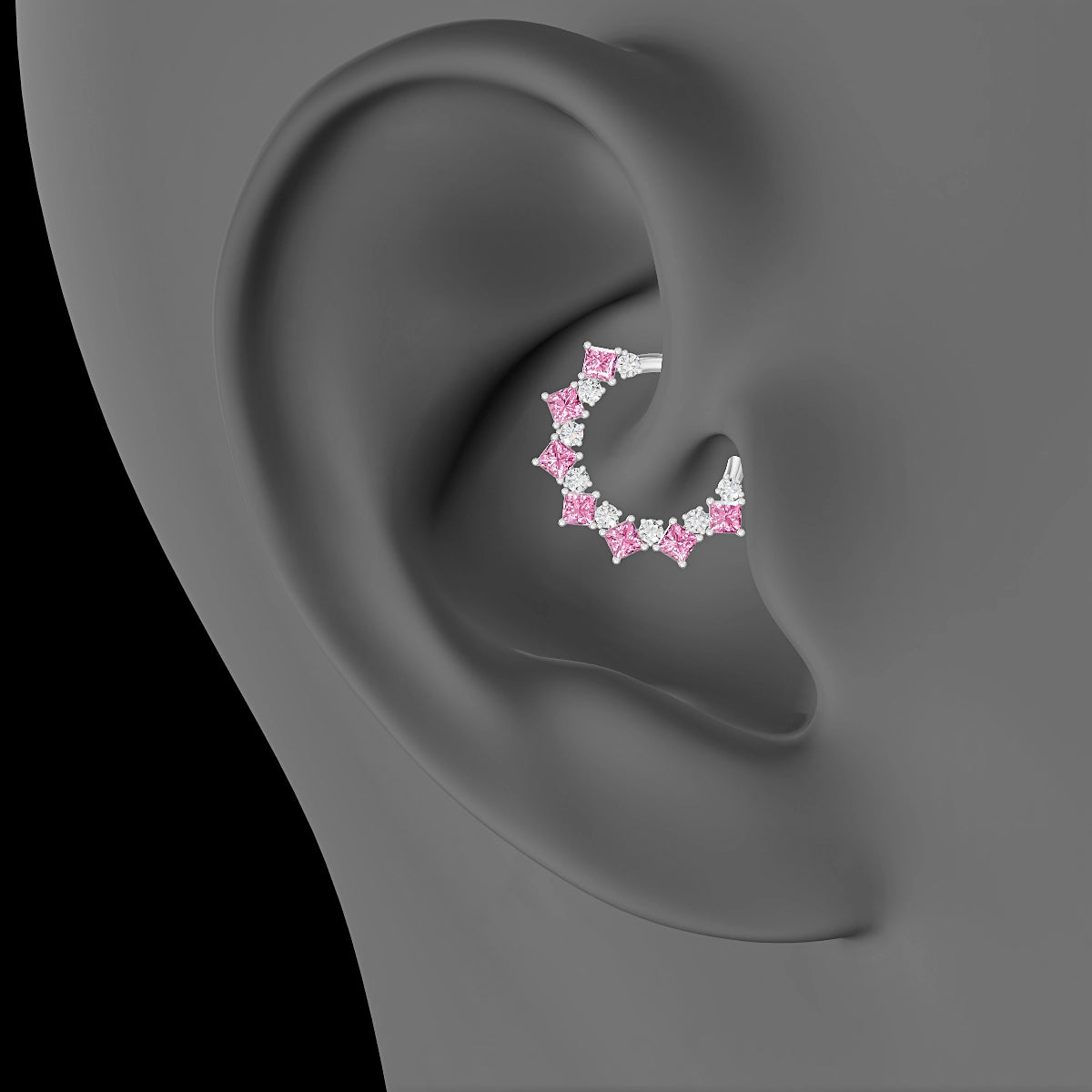 Ariana | 18k White Gold 9.5 mm Pink Sapphire & Diamond Daith Piercing