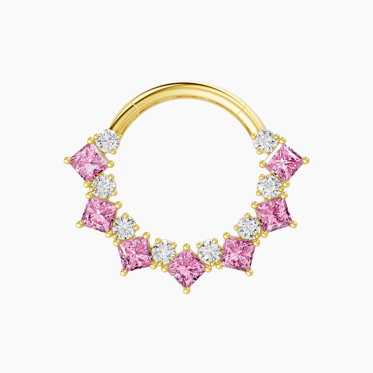Ariana | 18k Yellow Gold 9.5 mm Pink Sapphire & Diamond Daith Piercing