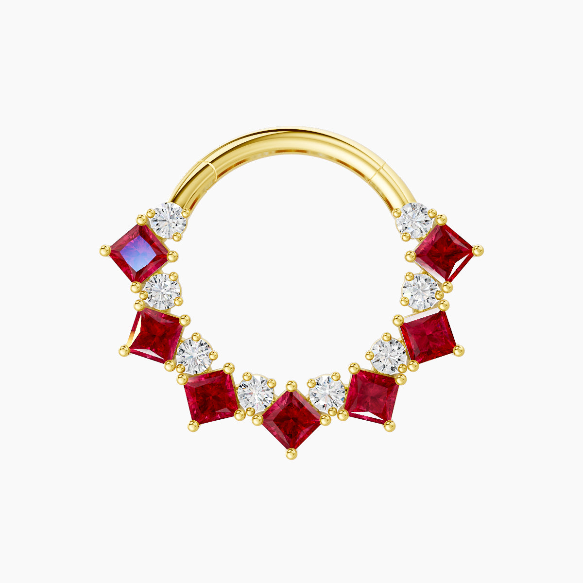 Ariana | 18k Yellow Gold 9.5 mm Ruby & Diamond Daith Piercing