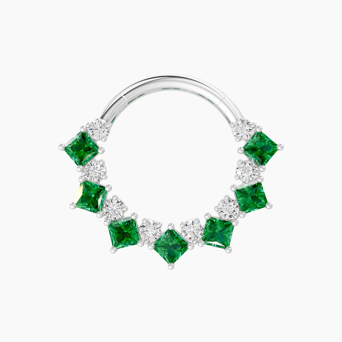 Ariana | 18k White Gold 9.5 mm Emerald & Diamond Septum Piercing