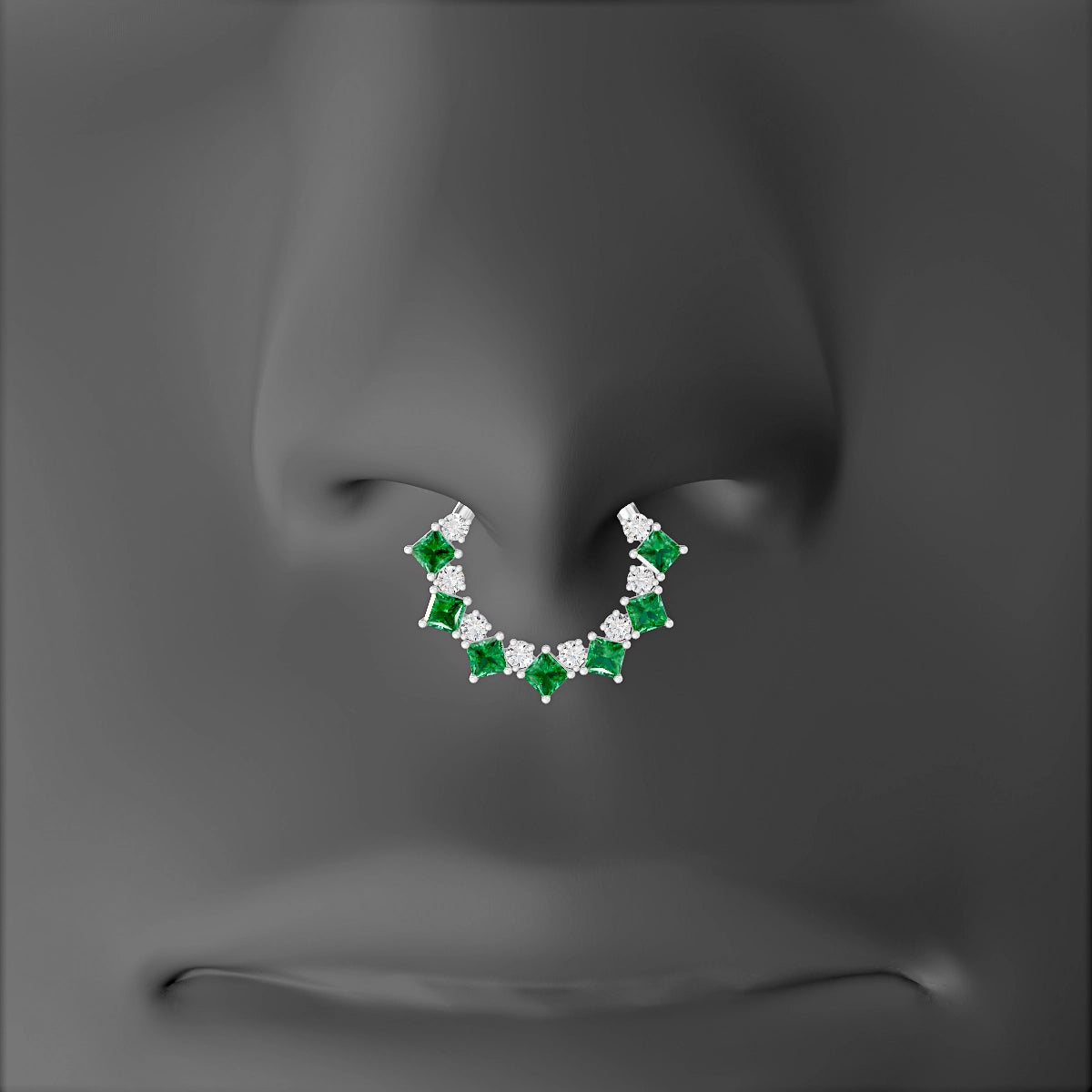 Ariana | 18k White Gold 9.5 mm Emerald & Diamond Septum Piercing