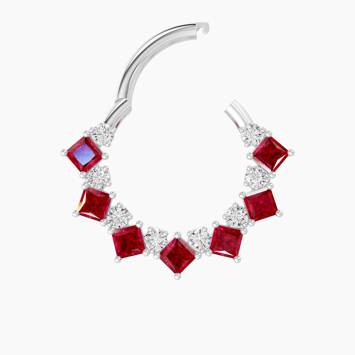 Ariana | 18k White Gold 9.5 mm Ruby & Diamond Septum Piercing