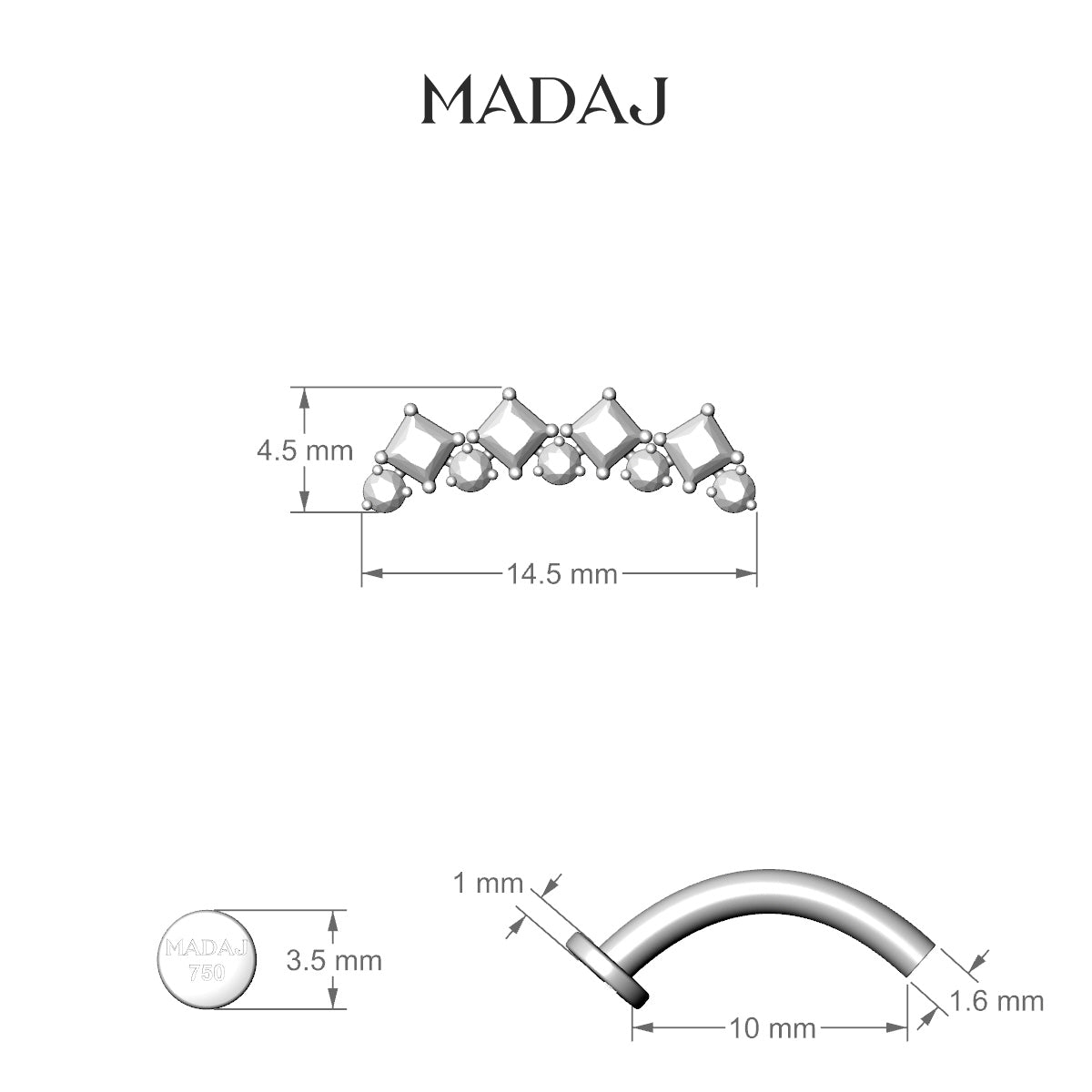 Ariana L | 18k Yellow Gold 14.5 mm 10 mm Diamond Floating Navel Piercing