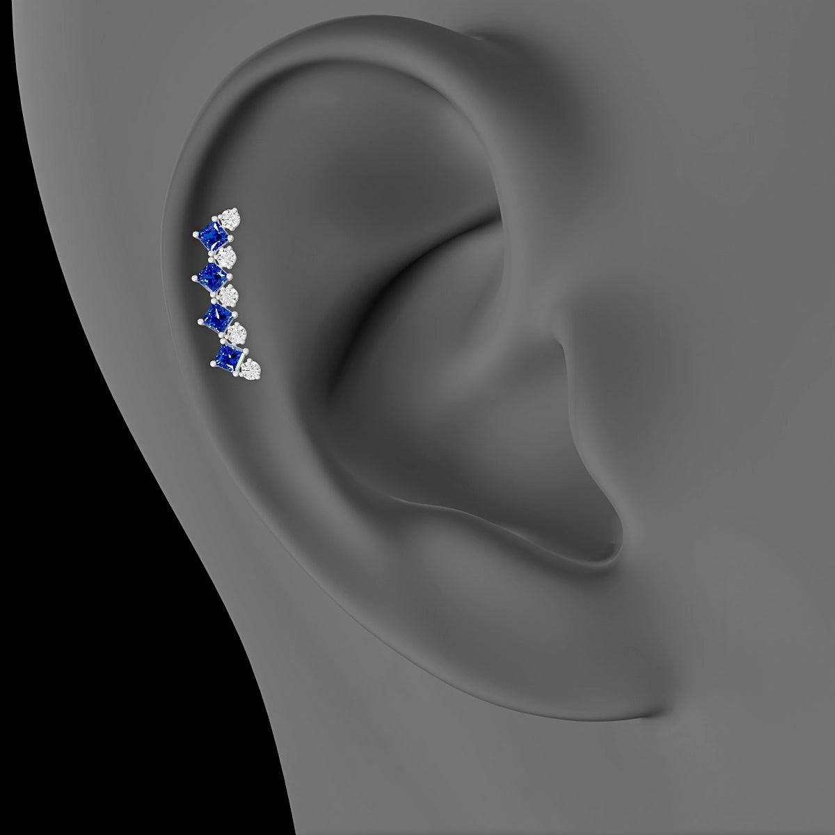 Ariana L | 18k White Gold 5 mm 14.5 mm Sapphire & Diamond Piercing