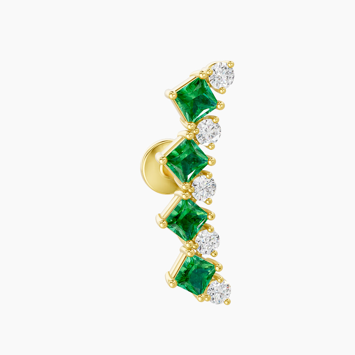 Ariana L | 18k Yellow Gold 5 mm 14.5 mm Emerald & Diamond Piercing