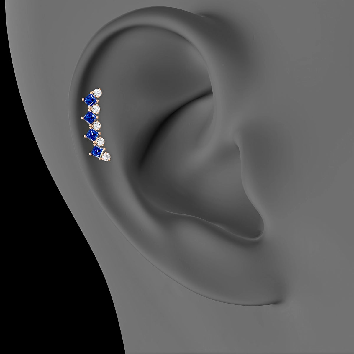 Ariana L | 18k Rose Gold 6.5 mm 14.5 mm Sapphire & Diamond Piercing