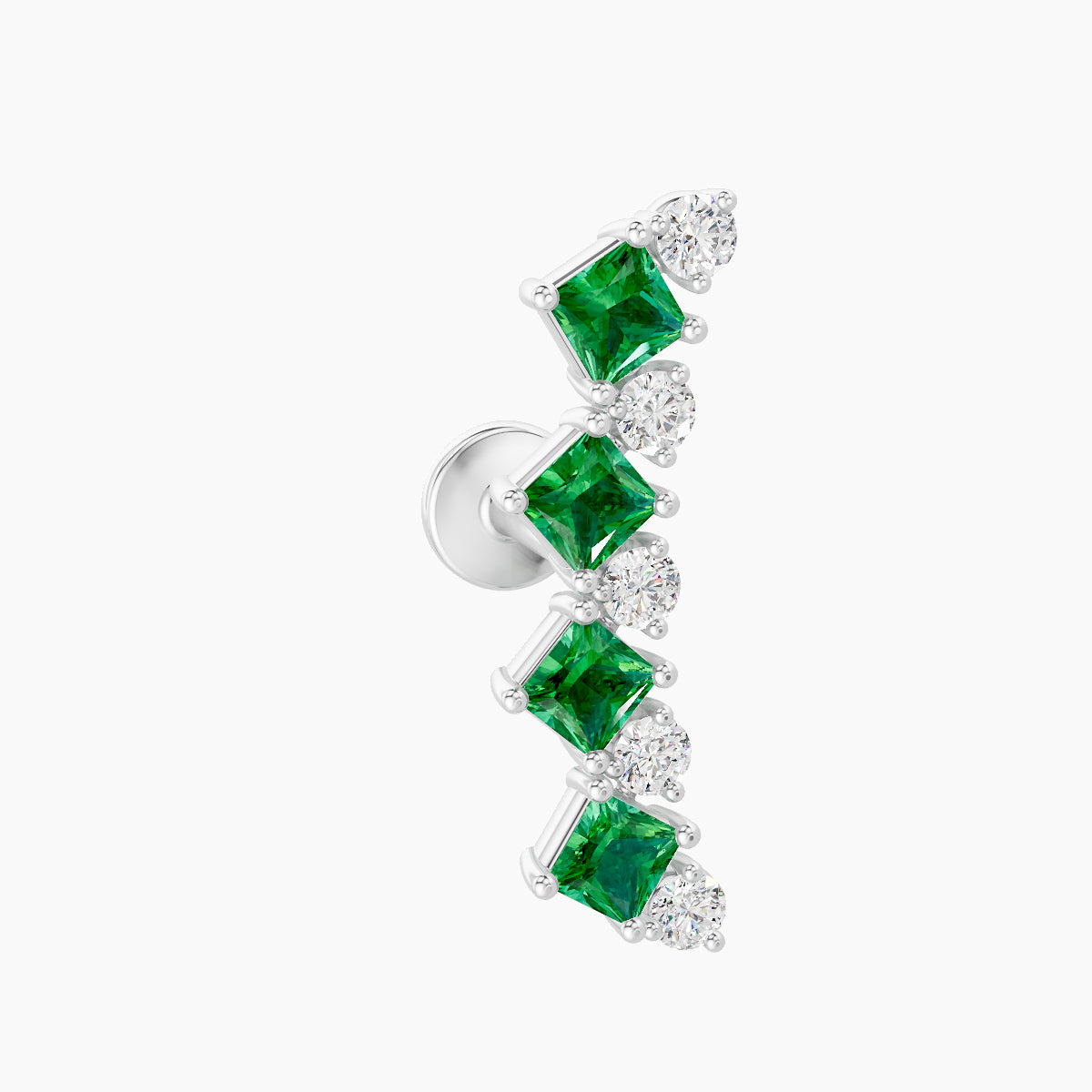 Ariana L | 18k White Gold 6.5 mm 14.5 mm Emerald & Diamond Piercing