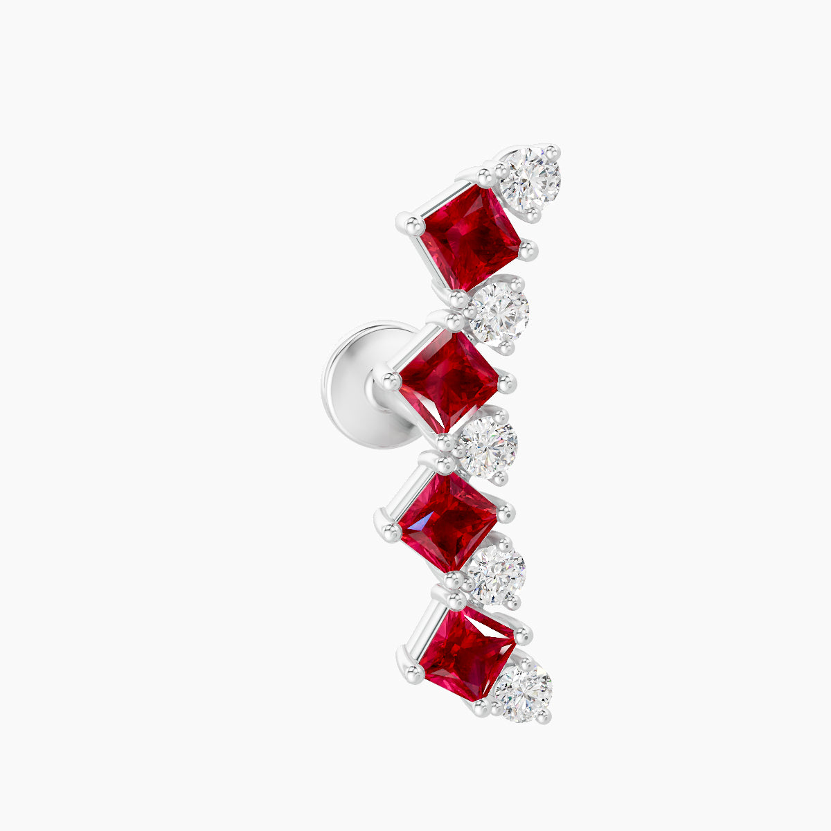 Ariana L | 18k White Gold 6.5 mm 14.5 mm Ruby & Diamond Piercing