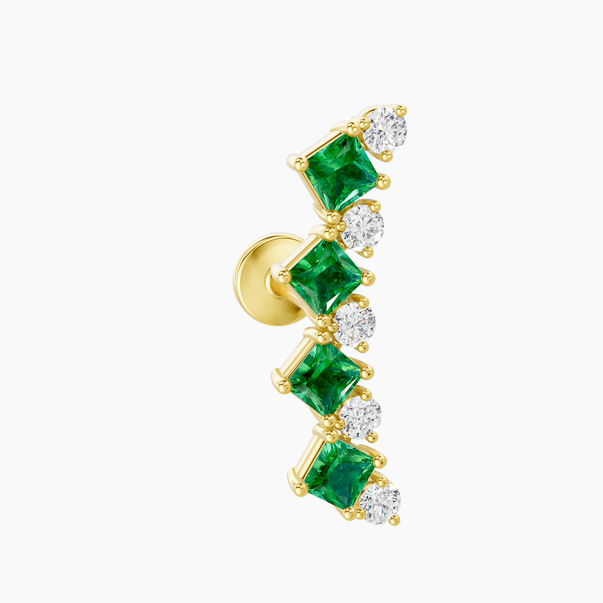 Ariana L | 18k Yellow Gold 6.5 mm 14.5 mm Emerald & Diamond Piercing
