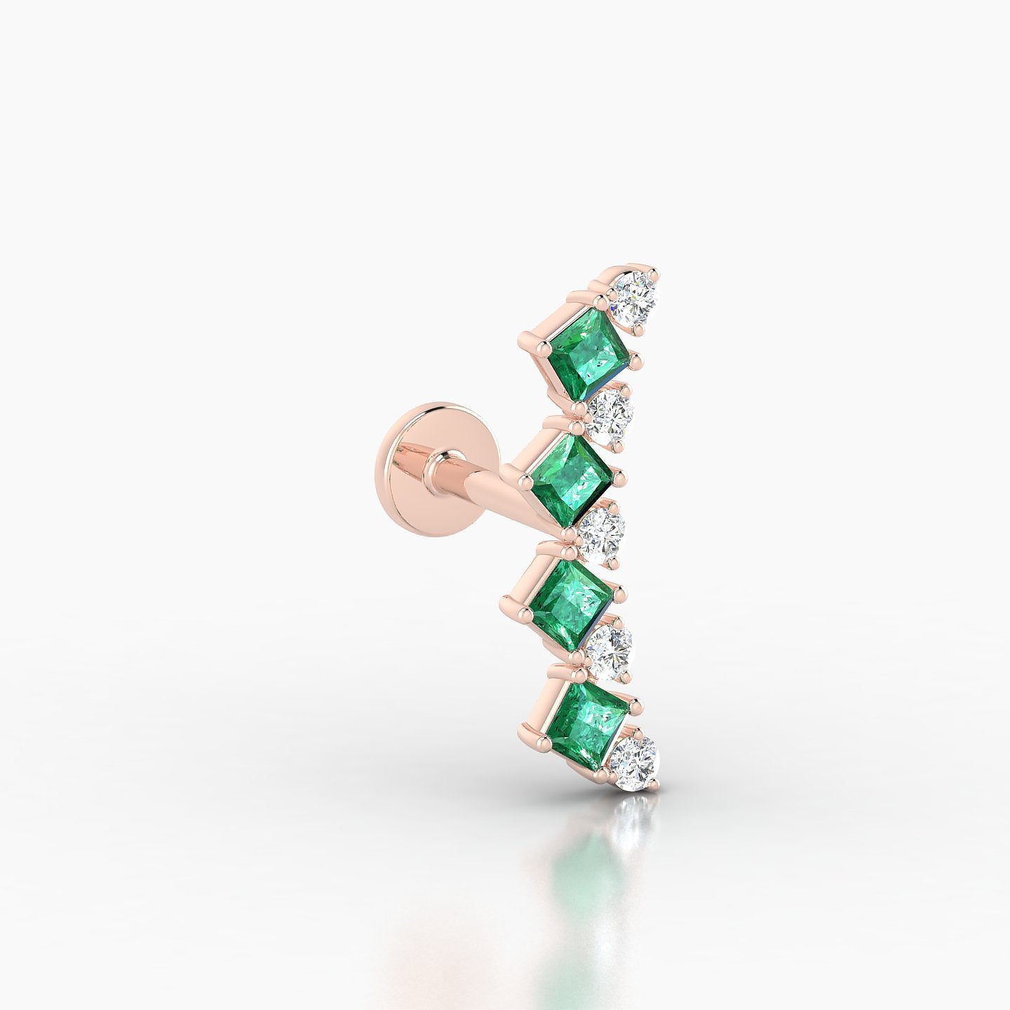 Ariana L | 18k Rose Gold 6.5 mm 14.5 mm Emerald & Diamond Piercing