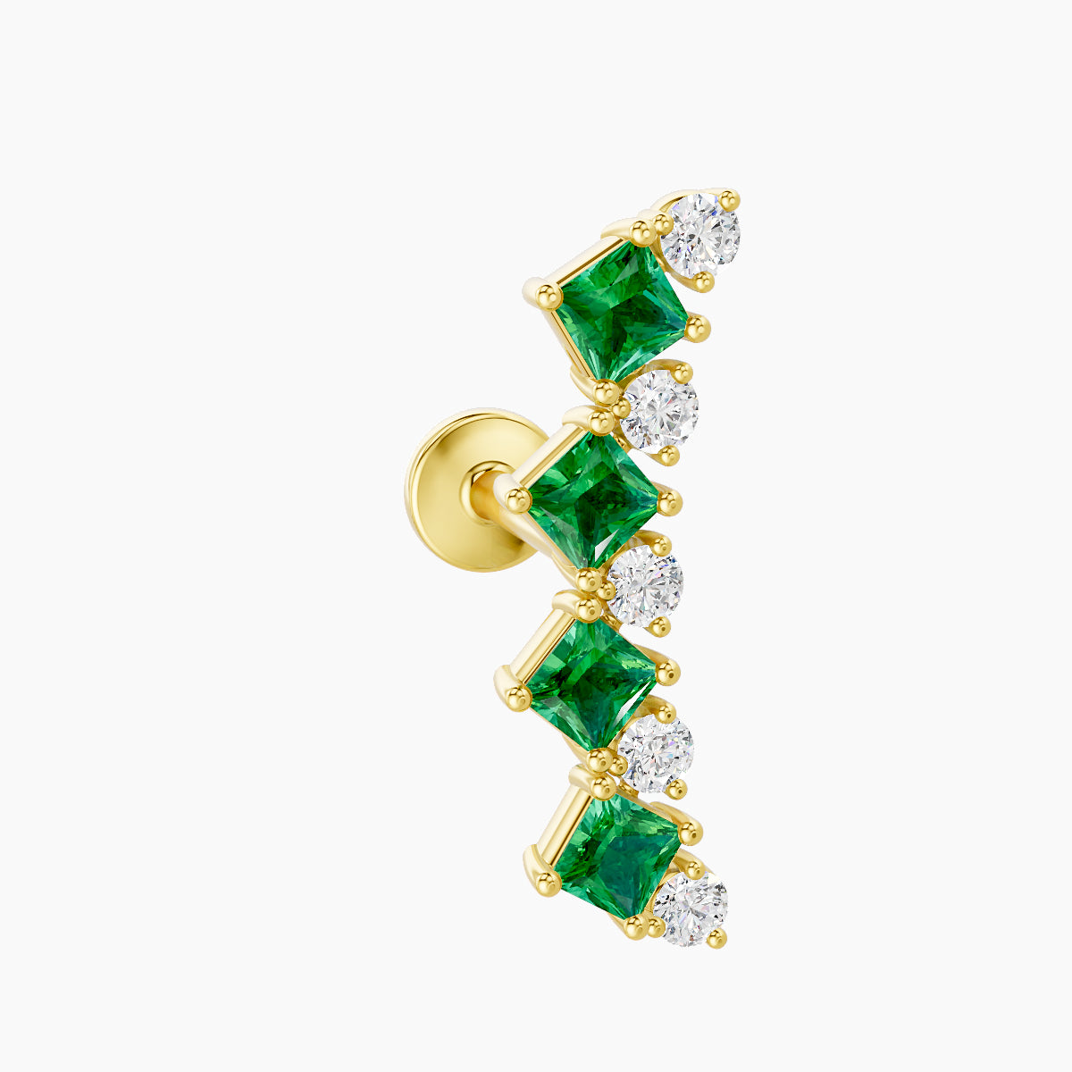 Ariana L | 18k Yellow Gold 8 mm 14.5 mm Emerald & Diamond Piercing