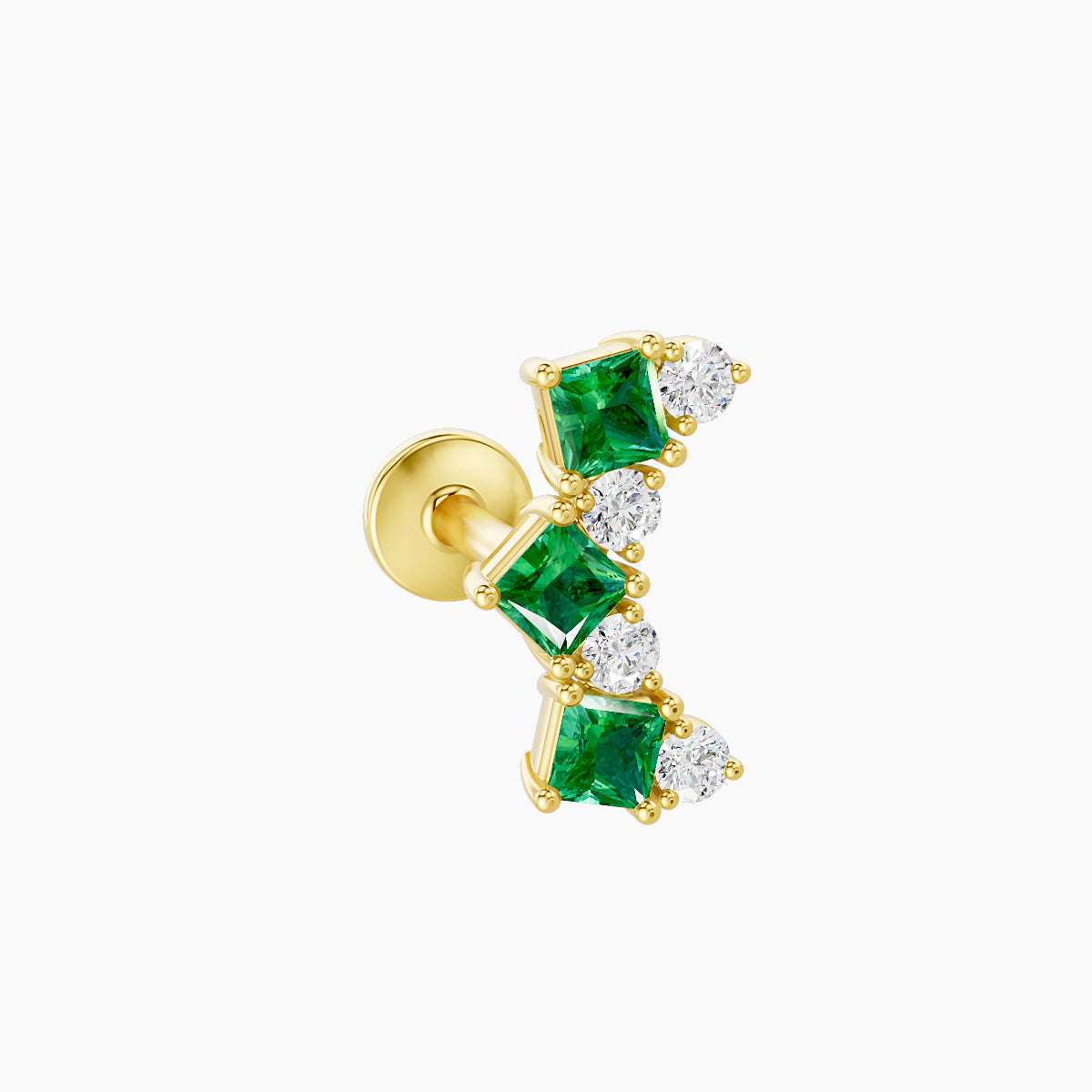 Ariana M | 18k Yellow Gold 5 mm 9.5 mm Emerald & Diamond Piercing
