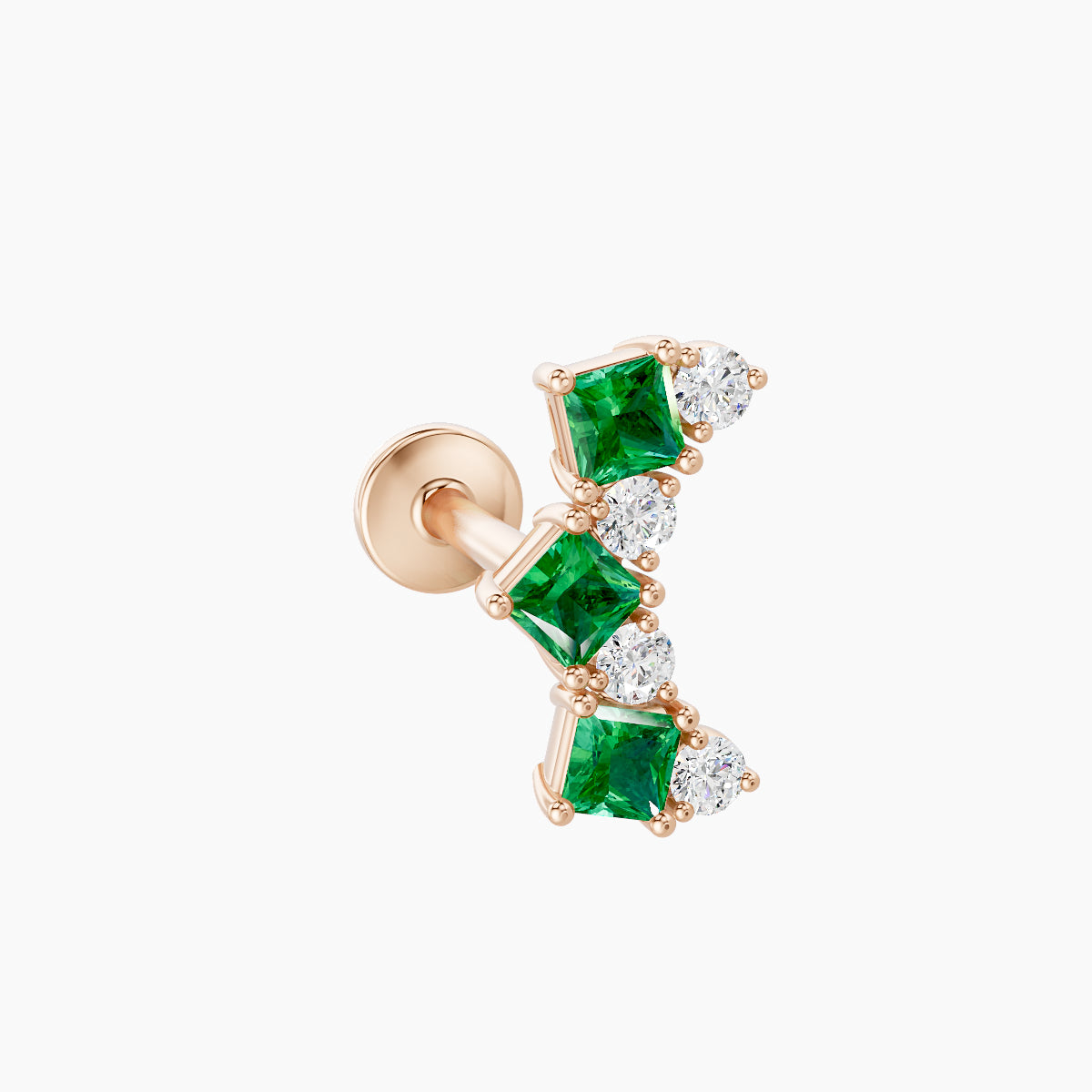 Ariana M | 18k Rose Gold 6.5 mm 9.5 mm Emerald & Diamond Piercing