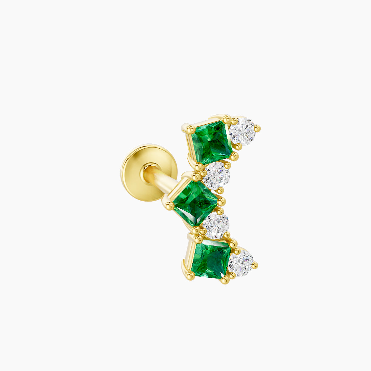 Ariana M | 18k Yellow Gold 6.5 mm 9.5 mm Emerald & Diamond Piercing
