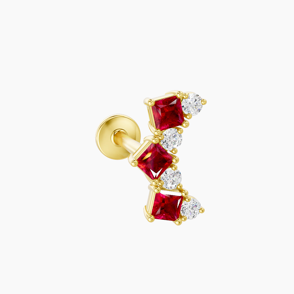Ariana M | 18k Yellow Gold 6.5 mm 9.5 mm Ruby & Diamond Piercing