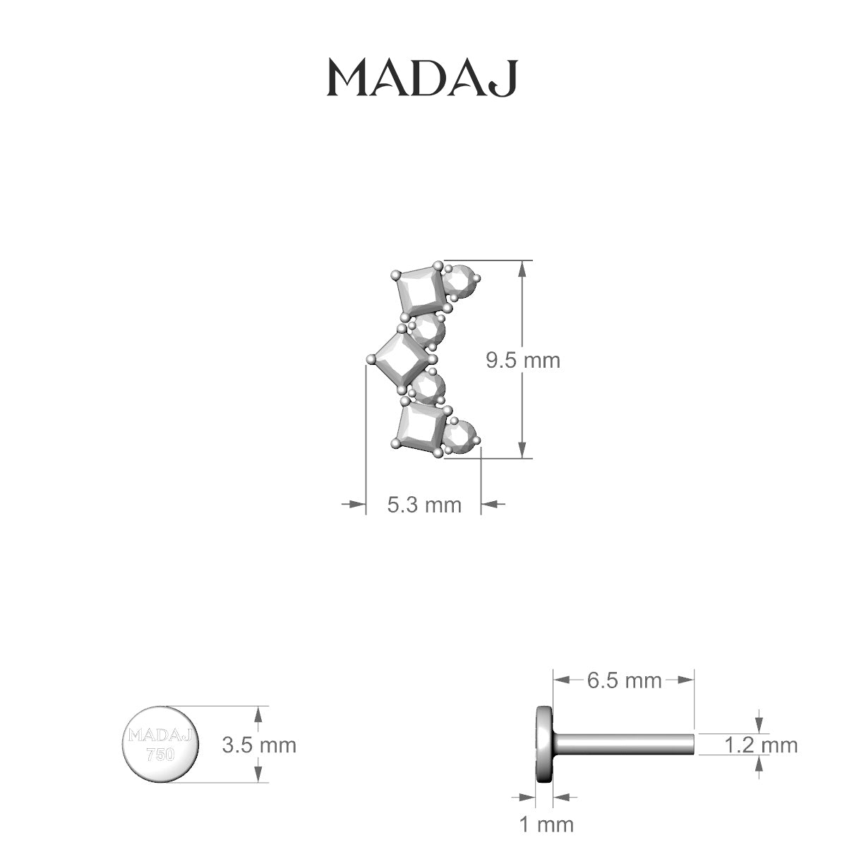 Ariana M | 18k Yellow Gold 9.5 mm 6.5 mm Diamond Piercing