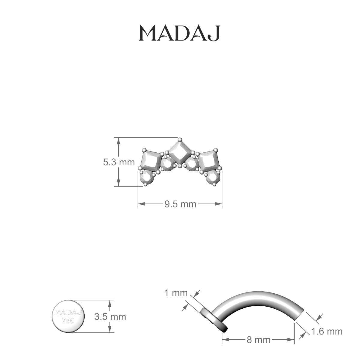 Ariana M | 18k Rose Gold 9.5 mm 8 mm Diamond Floating Navel Piercing