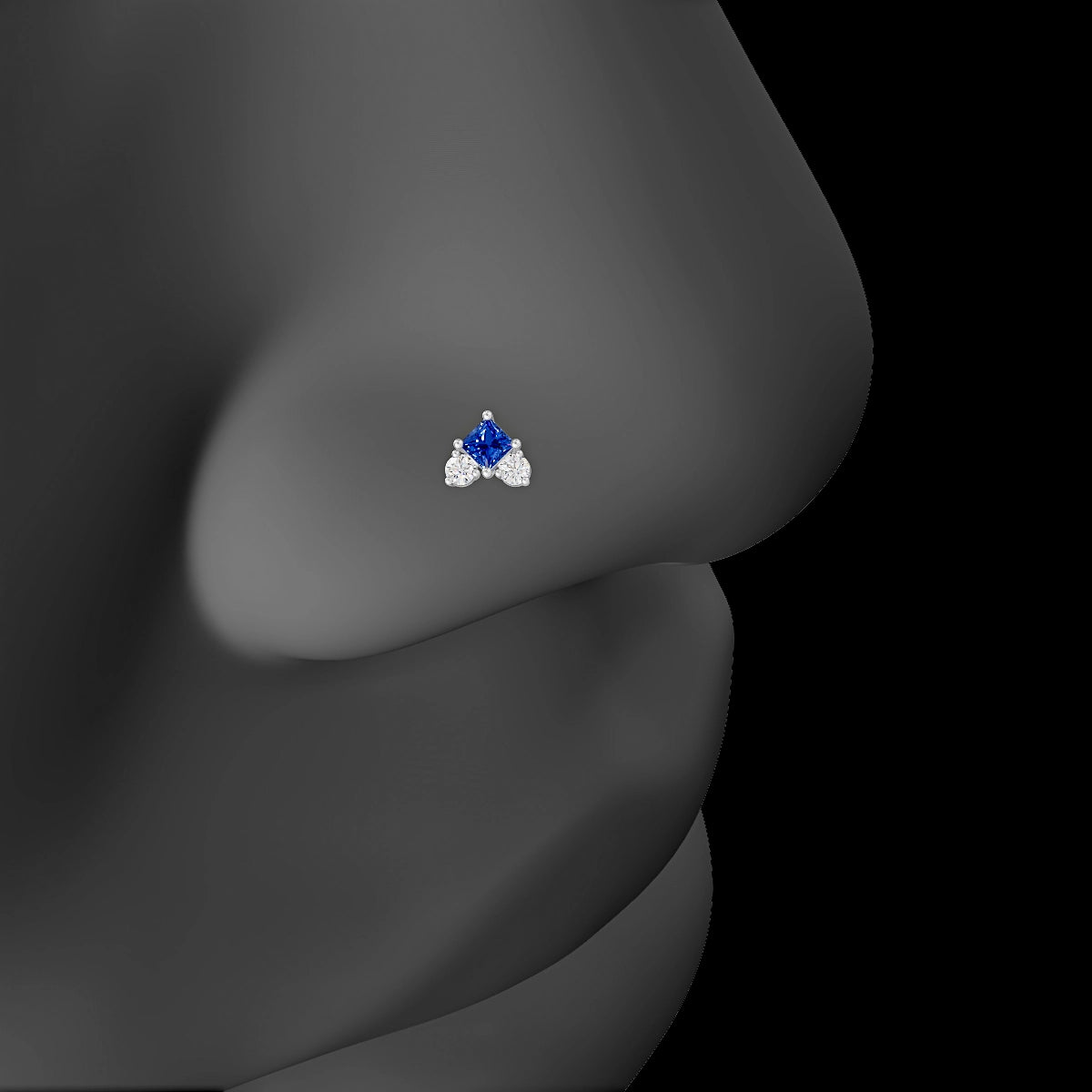 Ariana S | 18k White Gold 6.5 mm 4.5 mm Sapphire & Diamond Nose Piercing