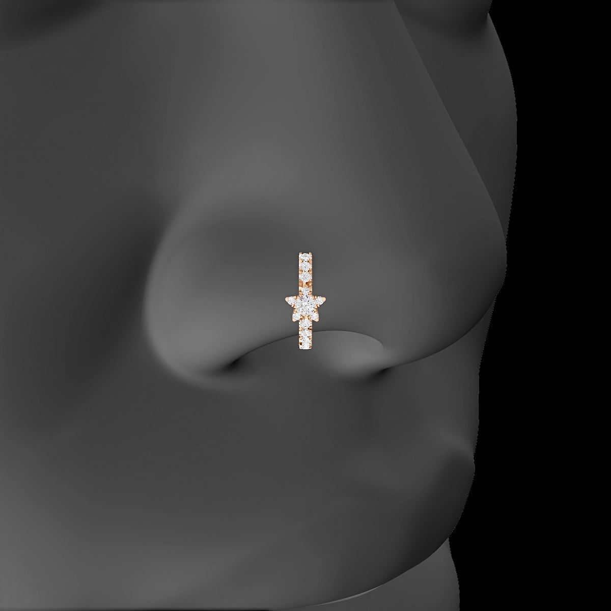 Asteria | 18k Rose Gold 8 mm Star Diamond Nose Ring Piercing