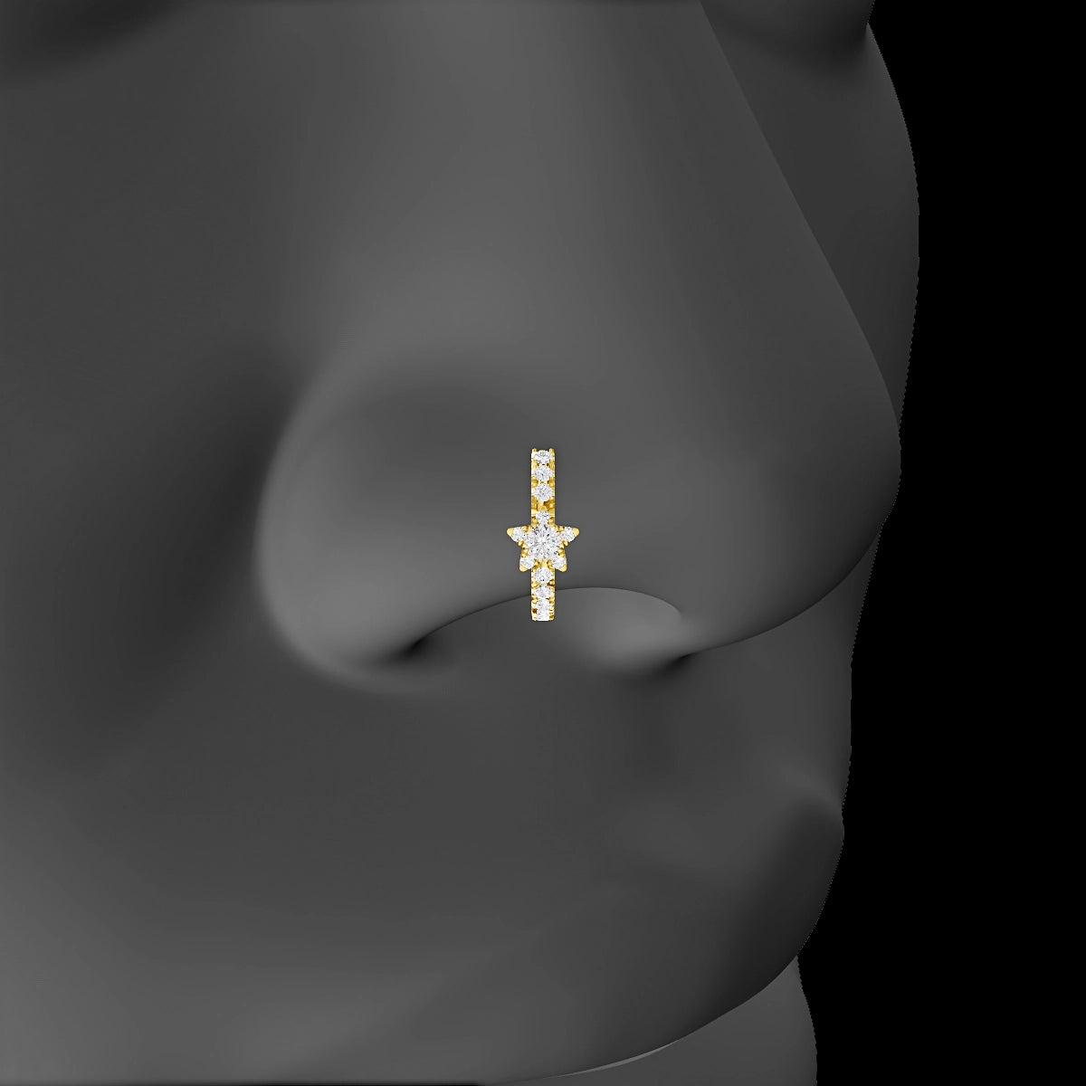 Asteria | 18k Yellow Gold 8 mm Star Diamond Nose Ring Piercing